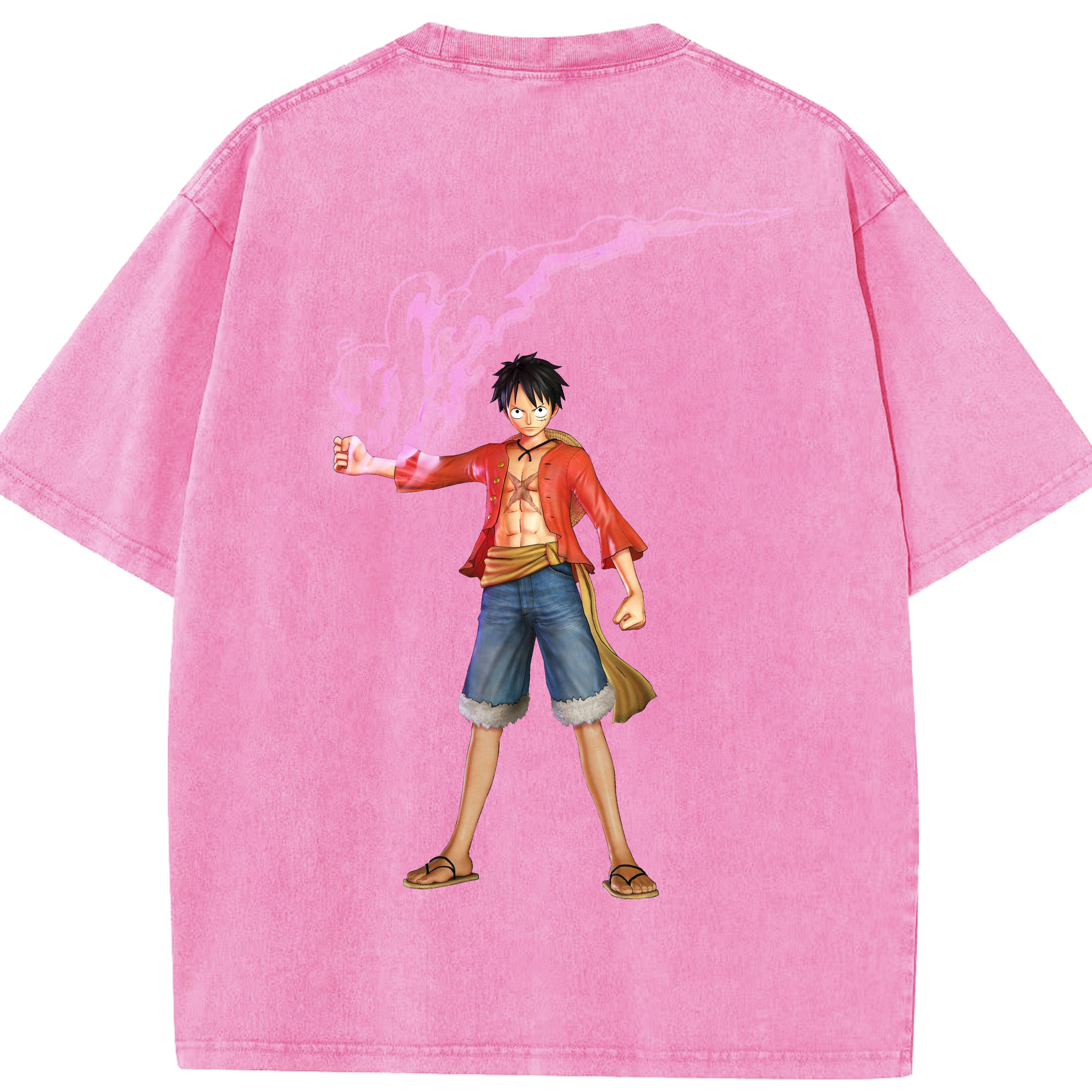 ワンピース モンキー・D・ルフィ ONE PIECE Monkey D. Luffy 綿100% ヴィンテージ風 半袖Tシャツ（背面プリント）